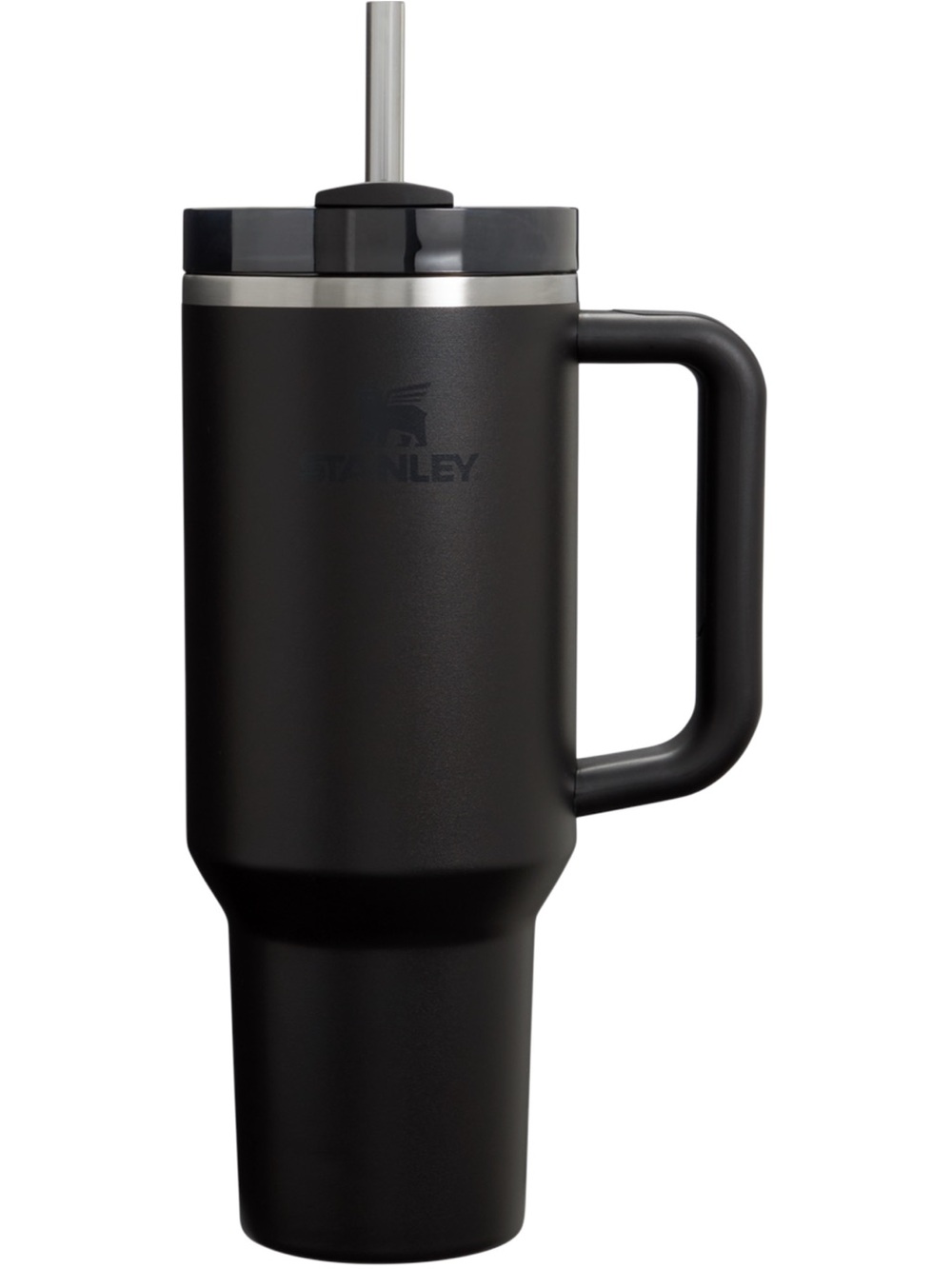 Stanley Black Travel Tumbler with Handle and Stainless Accent